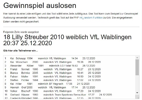 Auslosung des VfL Leichtathletik Kalenders 2021